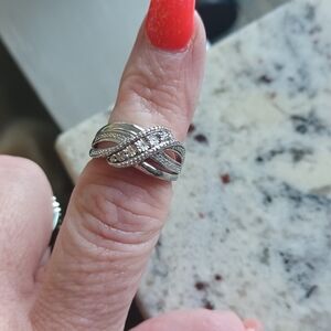 Sterling Silver Crossover Diamond Cut Ring